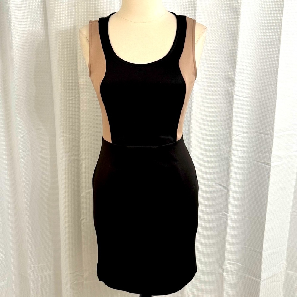 Love J Women's Sleeveless Colorblock Bodycon‎ Midi Dress, Black & Beige, Size L